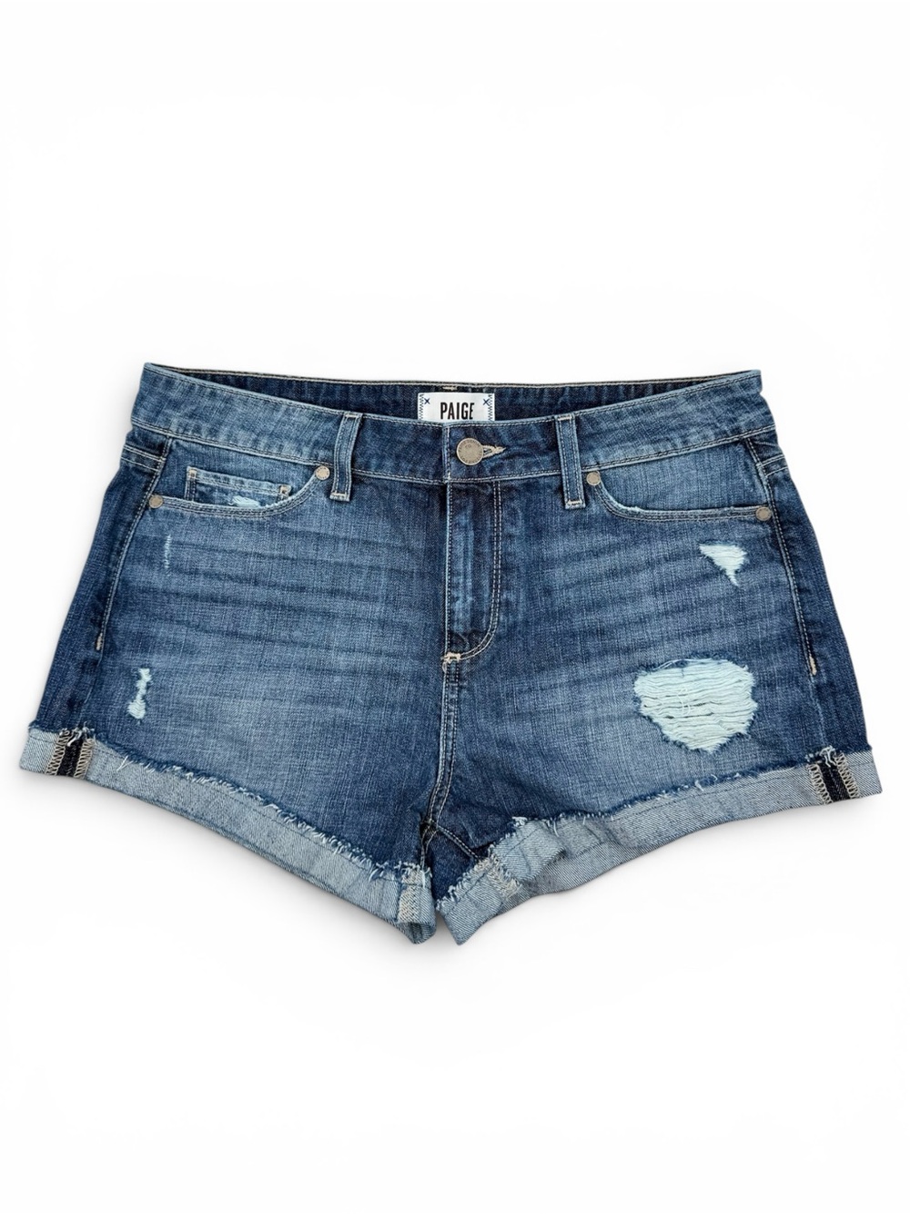 Paige Jimmy Jimmy Short Women’s Distressed Denim Cut Off Cuffed Shorts Size 28